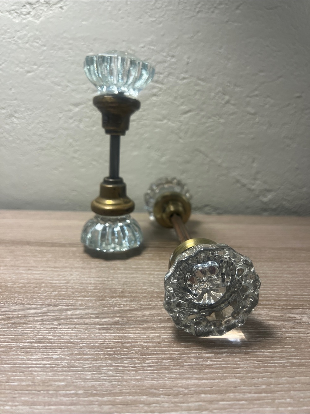 vintage 12-point faceted crystal glass door knobs brass shanks spindles